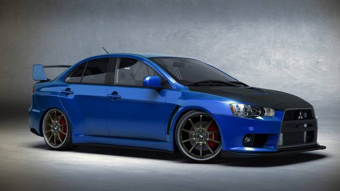 Синяя, тюнинг, Mitsubishi